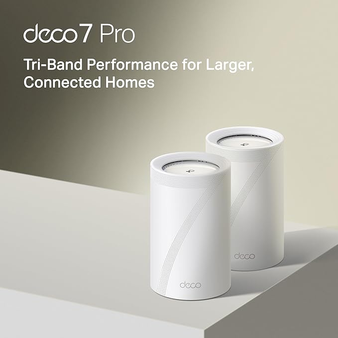 TP-Link Deco 7 Pro BE14000 Tri-Band Wi-Fi 7 Whole Home Mesh System | 8-Stream 14 Gbps | 10 Gbps WAN/LAN Port | Up to 8100 Sq.ft, 200 Devices Capacity | 320 MHz, HomeShield, AI-Roaming (BE67 2-Pack)