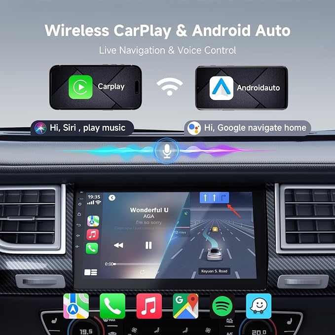 Haudio 9 inch Double Din Car Stereo Radio Support Apple Carplay and Android Auto,Car Radio with Rear Camera,HD Touch Screen,Support Voice Assistant,G0ogle,AUX,FM/AM,GPS,Mirror Link(4+64G)