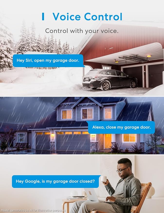 meross Smart Garage Door Opener Remote, Compatible with Apple HomeKit, Amazon Alexa, Google Assistant, CarPlay and SmartThings, Enhanced Compatibility, New Version