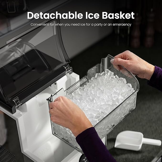 Kismile Portable Nugget Ice Maker Countertop, 33Lbs/Day Pebble Ice Machine with Self-Cleaning Function, Chewable Sonic Ice Maker with 1.1L Water Tank for Home Kitchen Office Bar