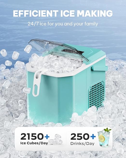 Silonn Ice Maker Countertop, Portable Ice Machine with Carry Handle, Self-Cleaning Ice Makers with Basket and Scoop, 9 Cubes in 6 Mins, 26 lbs per Day, Ideal for Home, Kitchen, Camping, RV