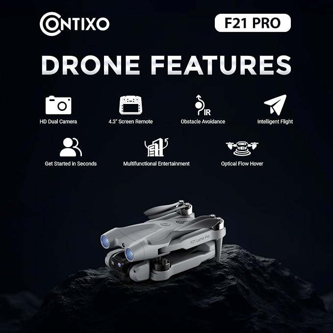 Contixo F21 Pro Drone with Dual Camera, 30 Min Flight Time With 2 Batteries, 4.3" Screen Remote, Obstacle Avoidance, Optical Flow Hover, 2.4GHz FPV, Altitude Hold, 3D Flip Drones For Adult Teenager