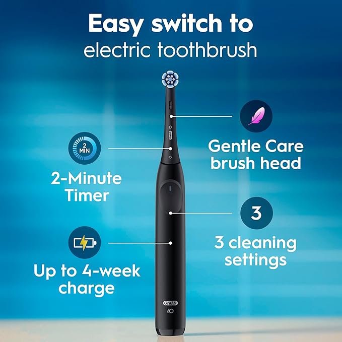Oral-B Rechargeable Electric Toothbrush, iO2, 3 Cleaning Modes, Automatic Pressure Sensor to Protect Gums, Pure White