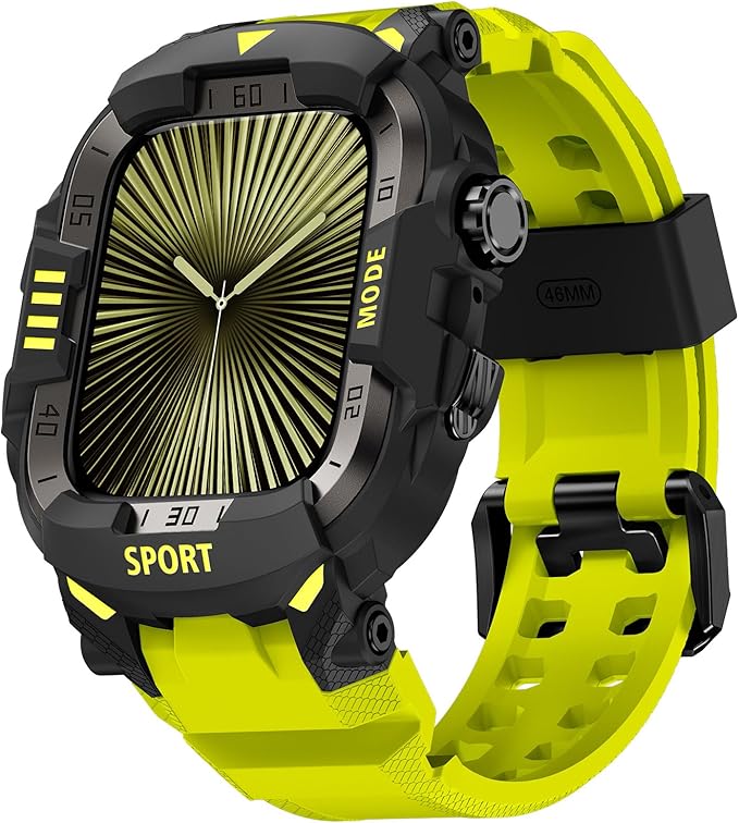DABAOZA Rugged Case with Band Compatible with Apple Watch 46mm, for iWatch Series 11/10,Military Grade Shockproof Bumper and Men's Tactical Heavy Duty Strap(Fluorescent Green,46MM)