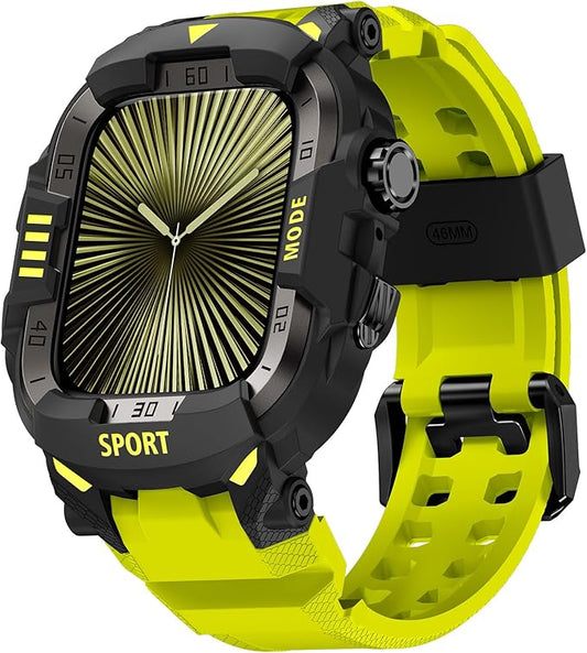 DABAOZA Rugged Case with Band Compatible with Apple Watch 46mm, for iWatch Series 11/10,Military Grade Shockproof Bumper and Men's Tactical Heavy Duty Strap(Fluorescent Green,46MM)