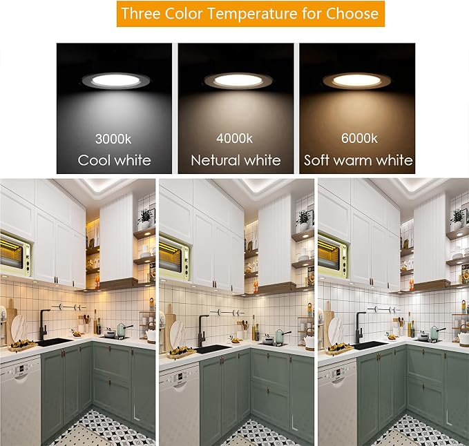 LED Puck Lights Wired Recessed Under Cabinet Lighting Dimmable,Halogen Bulb Retrofit Puck Light Plug in,60mm Cutout,3000k Warm White,12V Kitchen Counter, Book Shelves,Display Case,Curio Lamp,6pcs
