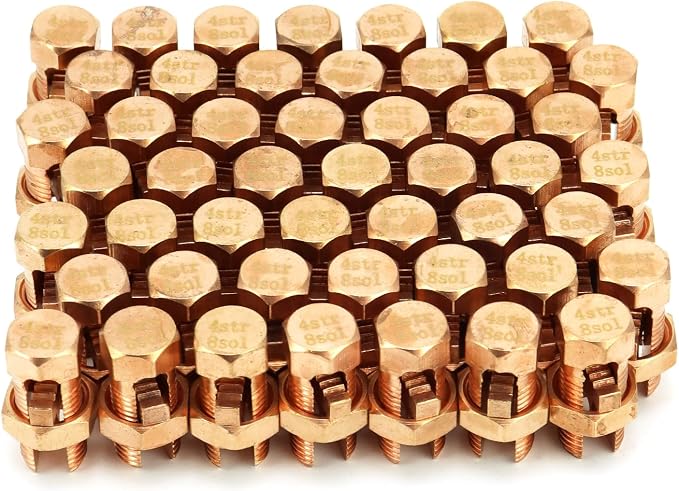 QWORK Grounding Split Bolt, 50 Pieces 4 Gauge 8 Gauge High Strength Split Bolt Connectors, Ground Wire Clamp, Solid Copper, for Antenna, Satellite Dish, Cable TV