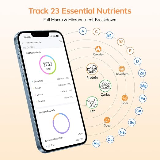 Smart Food Scale with App & TFT Display – Digital Food Scale for Calorie & Macro Tracking, 50 Built-in Foods, 23 Nutrients Analysis for Weight Loss & Meal Prep, Gray Silver