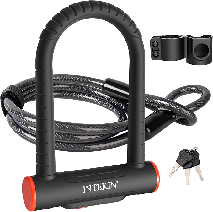 Bike U Lock Heavy Duty Bike Lock Bicycle Lock, 16mm U Lock and 3ft / 5ft / 6ft Length Security Cable with Sturdy Mounting Bracket for Bicycle, Motorcycle and More
