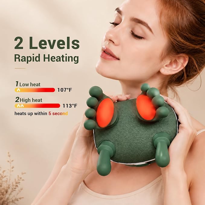 Shoulder and Neck Massager, Bionic Heated Massager with Fingers, 4D Kneading Massage, Deep Tissue and Back Pain Relief, Green