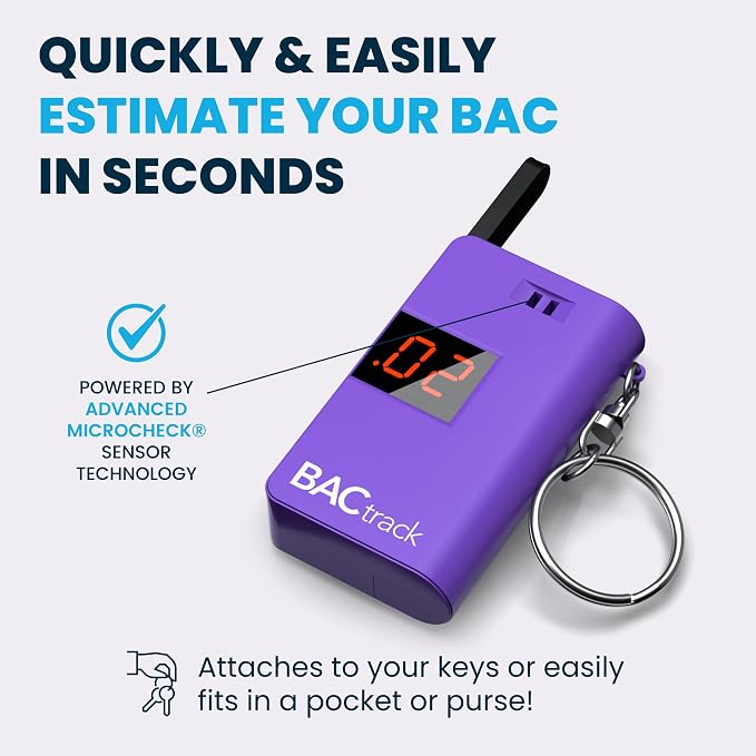 BACtrack Keychain Breathalyzer (Purple) and Carrying Case Bundle