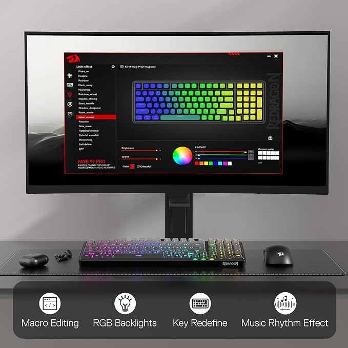 Redragon K744 GB PRO 99 Keys Wireless Gasket RGB Gaming Keyboard, 3-Mode Mechanical Keyboard w/Hot-Swap Socket, Gradient PBT Keycaps & 5-Layer Noise Dampening, Custom Linear Switch