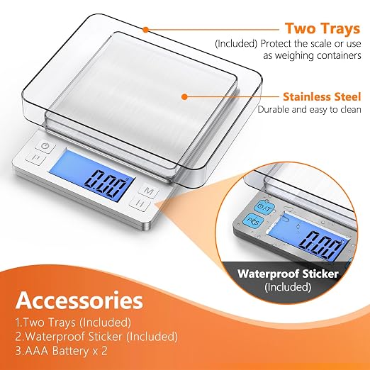 BOMATA 0.01g High Precision Jewelry Scale, 1000g Digital Gram Scale with Hold, Tare & Counting Function, Small & Portable Design for Gold, Bullion, Coins, Gemstones & Crafts, Sliver