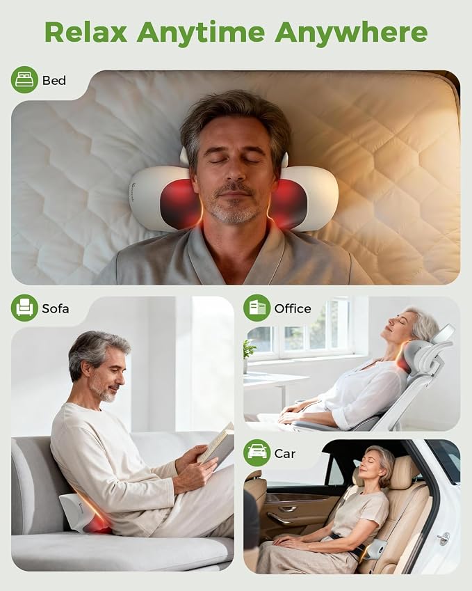 Upgraded 3-in-1 Neck Massager Pillow with Heat, Portable Cordless Neck Massager for Pain Relief Deep Tissue, Rechargeable Pillow Massager for Neck & Shoulder Relaxation (Gray)