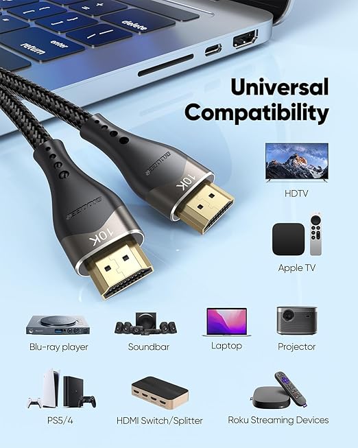 Short HDMI Cable 2FT 10-Pack 10K 8K 4K, HDMI 2.1 Cable 2 Foot 48Gbps Ultra High Speed Braided HDMI Cord 8K@60Hz, 4K@120Hz, eARC, HDR10+, HDCP2.3 for Monitor/HDMI Switch/Camera/TV Box/HDTV