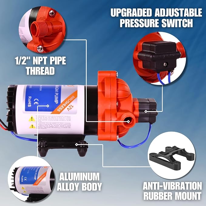 SEAFLO 33W Series 12V DC Brushless Automatic Demand Diaphragm Water Pressure Pump, 3.0 GPM, 45 PSI, Ultra Quiet Operation, Self-Priming, Overload Protection, NSF & UL Certified, 4 Year Warranty