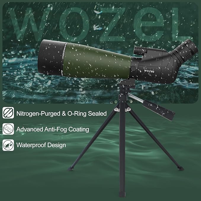 WOZEL 25-75x80 Spotting Scope with Tripod - Phone Adapter & Carrying Bag Included, HD BAK4 Prism Waterproof Spotter Scope for Target Shooting, Bird Watching & Wildlife Viewing