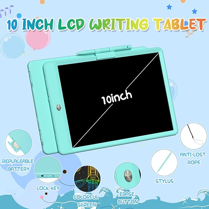 10 Inch LCD Writing Tablet Colorful Writing Board for Kids Learning Drawing Pad Educational Toy Gift for Toddlers(Pink+Blue)