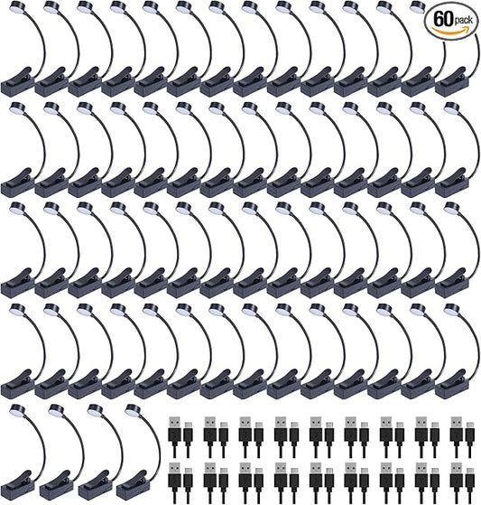 KunHe 60 Pack Rechargeable Book Light Bulk Clip-On Reading Lights for Books in Bed Long-Lasting 3 Modes & 3 Brightness Levels Compact USB Charging Mini Booklights for Kids Book Lovers Bulk Gifts