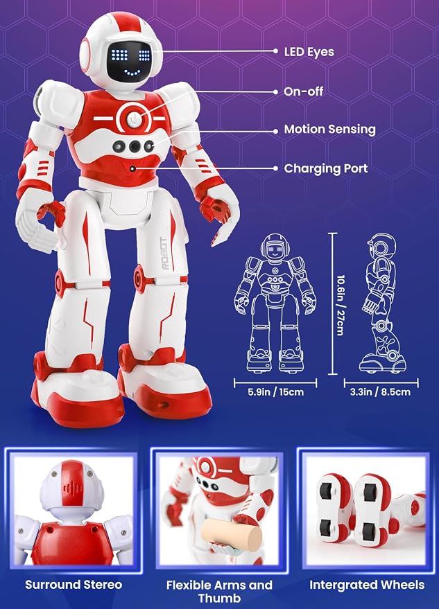 Robot Toys for Kids,Programmable Remote Control Smart Walking Dancing Robot Toy with Gesture & Sensing for Age 4 5 6 7 8 9 10 Year Old Boys Girls for Birthday Present,Red