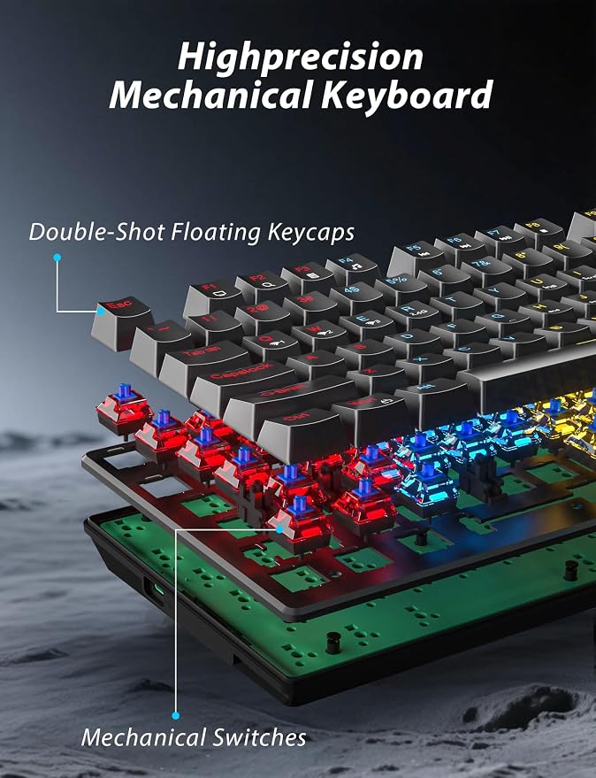 Wireless Mechanical Keyboard and Mouse Combo, 98-Key Gaming Keyboard with RGB Backlit, Tri-Mode BT5.0/2.4G/USB-C, 4000mAh Battery, 3200 DPI Gaming Mouse with Mouse Pad for PC, Laptop, Tablet
