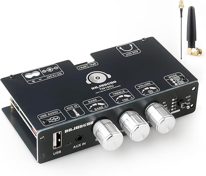 TW100U 100W Mono Amplifier Board, TPA3116D2 Digital Power Amp Module with Built-in Step-up Voltage Circuit (19V/24V), Supports TWS Wireless Pairing, Bluetooth 5.3, AUX, USB Input, DC 12-24V