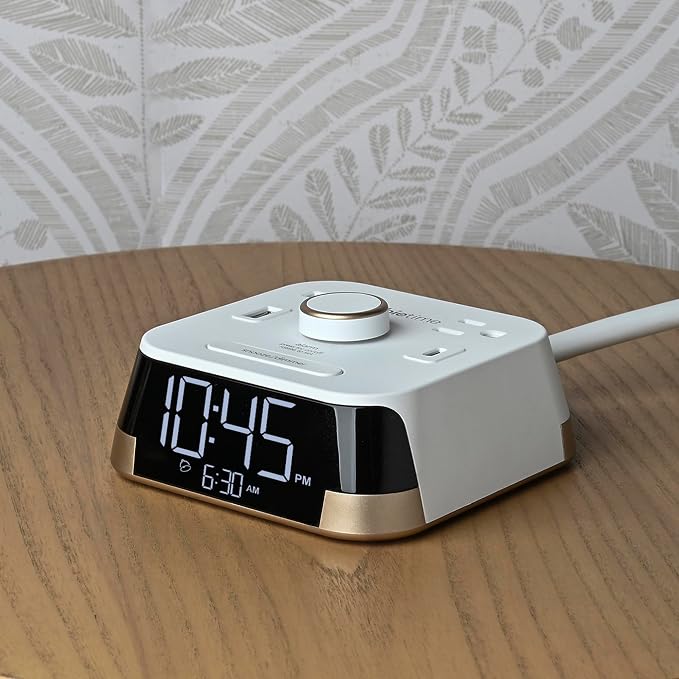 Brandstand | CubieTime White | User Friendly & Convenient Charging Alarm Clock | 1 USB-A and 1 USB-C | 2 Tamper Resistant Outlets | Safety Tested- Meets UL Standards
