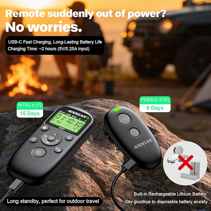 AODELAN USB-C Rechargeable Intervalometer Timer Remote Control, Wireless Shutter Release for Canon EOS RP R6 Rebel T7 T6 T5 T3 SL2 5D Mark II III IV 6D Mark II 7D Mark II 7D Series 5D Series