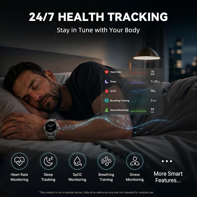 WalkerFit Smart Watch for Men (Answer/Make Call), 1.43" AMOLED 5ATM Waterproof Fitness Tracker with 178+ Sports Modes, Heart Rate/SpO2/Sleep Monitor, with Extra Silicone Band, for Android iPhone