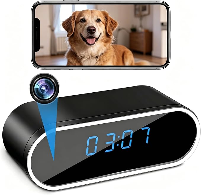 Hidden Camera Clock WiFi Spy Camera – 1080P Wireless Nanny Cam with Motion Detection, Night Vision, Remote Live Streaming via App, Indoor Security Camera for Home Office