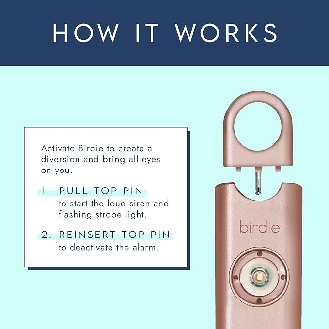 She’s Birdie–The Original Personal Safety Alarm for Women by Women–Loud Siren, Strobe Light and Key Chain in a Variety of Colors (Metallic Rose)