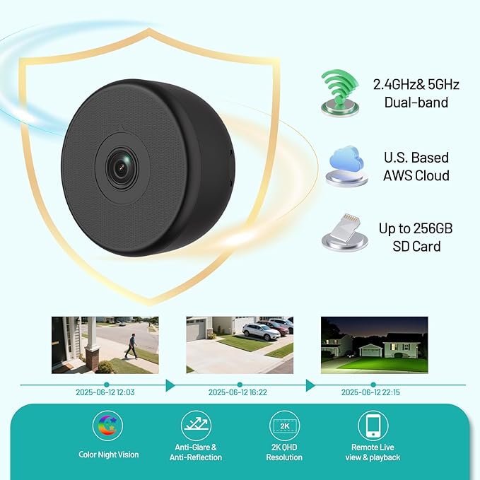 2K 3MP Window Camera, Smart AI Color Night Vision, 5G & 2.4GHz WiFi Indoor Home Security Cam w/Motion Detection, Real-Time Alerts, 2-Way Talk, Alexa, 24/7 Recording, Easy Install, 2-Pack