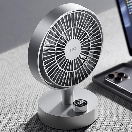 SOTHING Desk Fan, 18dB Ultra-Quiet, 6.6-inch Small Fan with 10-Speed, 160° Oscillating, 7hrs Battery Life, USB-C Rechargeable, Digital Display, Small Desk Fan for Bedroom, Dorm, Office