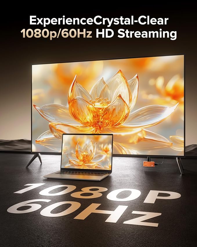 llano S850 Upgraded Type-C Wireless HDMI Transmitter and Receiver,Ultra 4K Decode Input 1080P@60Hz Output, Plug&Play 5G+2.4G and Audio for Phone/Tablet/Laptop/PC to Monitor/Projector/TV (Orange)