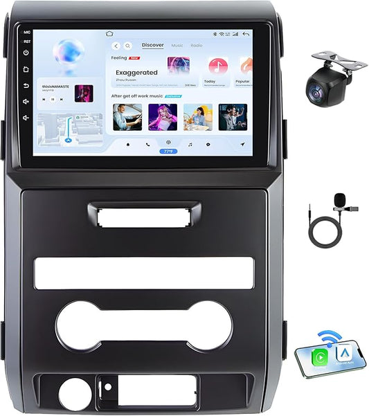 [8Core 6G+128G] Car Radio for Ford F150 Radio 2009-2014: 9" 1280 * 800 Touchscreen with Wireless Carplay Android Auto 5G WiFi GPS Navigation Bluetooth FM AM DSP Mirror Link, Free Camera