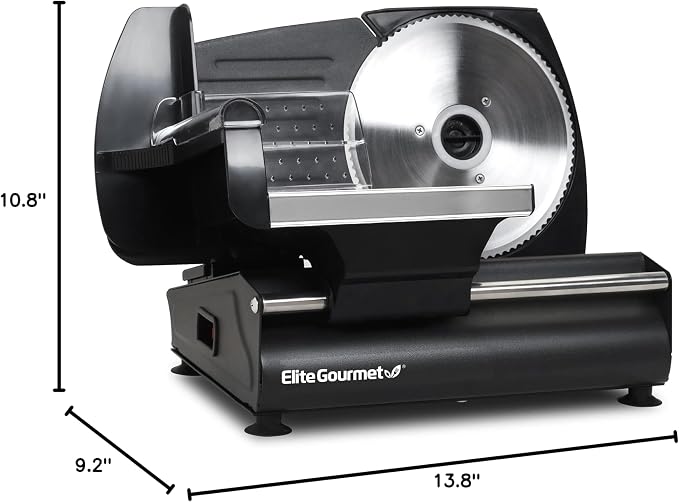 Elite Gourmet EMT-625B Ultimate Precision Electric Deli Food Meat Slicer Removable Stainless Steel Blade, Adjustable Thickness, Ideal for Cold Cuts, Hard Cheese, Vegetables & Bread, 7.5”, Black