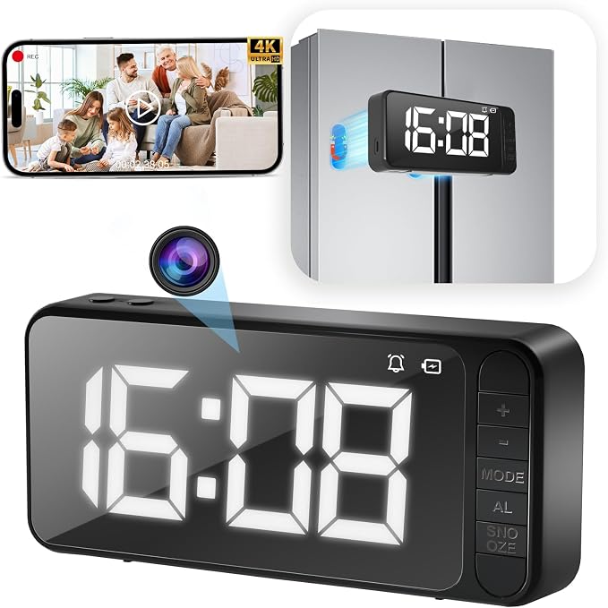 Magnetic Hidden Camera Clock - WiFi Wireless 4K HD Nanny Cam with Wide-Angle 150°, Clear Night Vision & Smart Motion Detection, Indoor Hidden Camera for Home Security, Office, Pet, App Remote Control