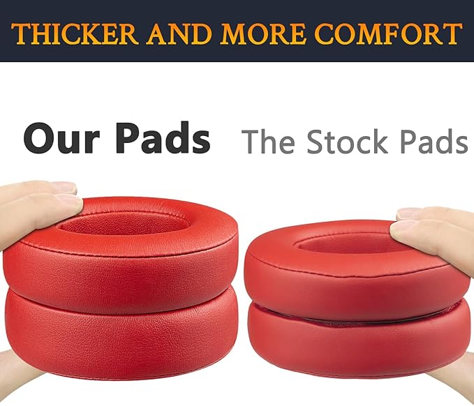 SoloWIT Replacement Ear Pads Cushions for Beats Studio 2 & Studio 3 Wired & Wireless Headphones, Earpads with Soft Protein Leather, Noise Isolation Memory Foam, Added Thickness - Red
