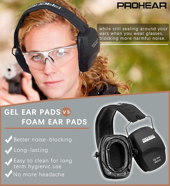 PROHEAR Ear Protection Safety Earmuffs for Shooting Noise Reduction Slim Hearing Protector