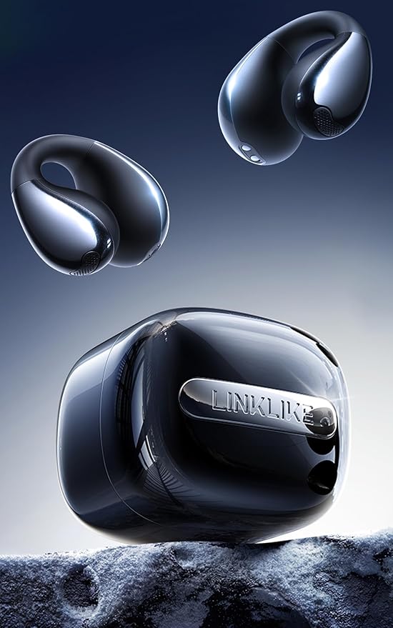 Linklike Most Comfortable Open Ear Clip-on Earbuds [Patented Zero Pressure & Top Hi-Fi] Hi-Res LDAC, 40H+ Battery, AI Clear Calls & No Sound Leakage, Ultralight 5g Fit for All Ears, Ideal Gifts-Black