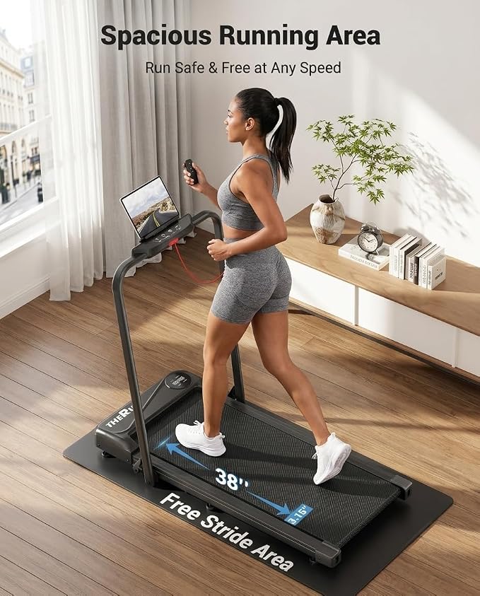 THERUN Walking Pad with Handle Bar, Walking Pad Treadmill for Home, Compact Treadmills with APP, Under Desk Treadmill with 10% Manual Incline, Portable Treadmill with Quiet Core