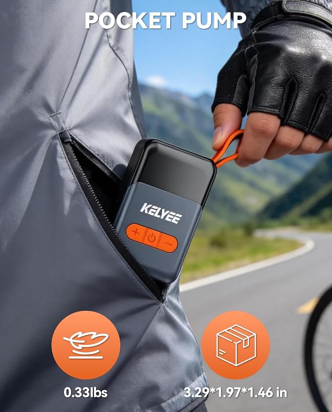 F05 Mini Electric Bike Pump 150 PSI, Portable Bicycle Tire Inflator with Presta & Schrader Valve, Fast Inflation Tiny Bike Pump for Road Bike & MTB