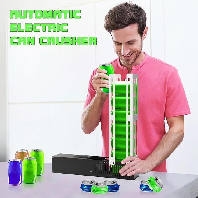 Electric Can Crusher, Automatic Can Compactor for Recycling 8oz, 12oz, 16oz, Filling up 8 Cans at a Time, Bottle Crusher for Recycling Aluminum Soda Water, Cola and Beer Cans
