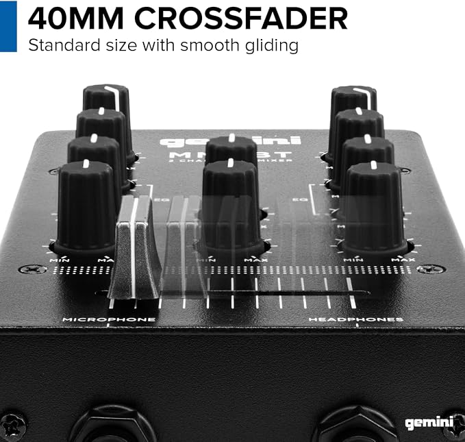 Gemini Portable Bluetooth DJ Mixer – 2-Channel Mini Audio Mixer with Wireless Input, RCA, Mic & Headphone Jacks, EQ & Crossfader – Compact DJ Mixer Board for Beginners & Mobile DJs (MM1BT)