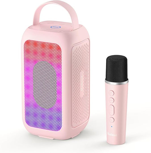 Bobtot Portable Bluetooth Speaker, 16H Playtime Wireless Speakers, Peak Singing Machine with Microphone, Magic Sound, Echo, EQ Mode (Pink, with 1 Mic)