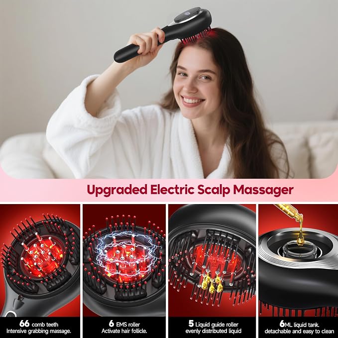 Morfone Upgrade 3 in 1 Electric Scalp Massager Brushes, Hair Oil Applicator, IPX7 Waterproof Scalp Massager Comb, Cordless & Portable Adjustable Modes for Men Women