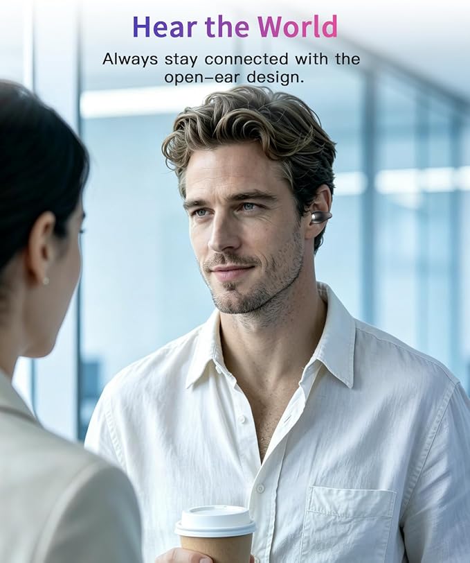 Upgraded Ultra Open Ear Earbuds - Lightweight Comfort Clip-On Wireless Bone Conduction Earbuds, Secure Fit & AI-Powered Clear Calls Bluetooth Open Ear Headphones for Work,Commute,Workout, Black