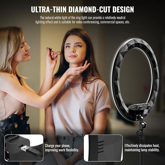 Large Ring Light with Stand, 19" Ring Light Tripod for iPhone, Professional Led Ringlight for Live Streaming, Barber, Makeup, YouTube, Tiktok, Black