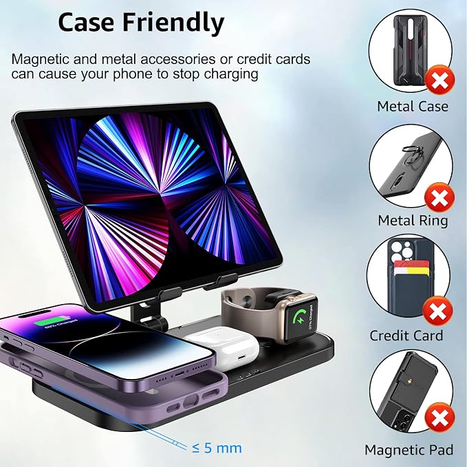 Wireless Charger 4 in 1 for Apple Wireless Charger for iPhone 17 Pro Max/16/15/14, AirPods Pro, iPad Stand, Watch Charger for iWatch Series 10/9/8/7, Wireless Charging Station for Multiple Devices