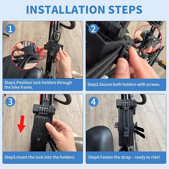 Bike Chain Lock, Combination Folding Bike Lock for Key-Free Convenience, Heavy Duty Bicycle Lock with Adjustable Secure Links for E-Bike, Scooter and Electric Scooter, Easy to Carry & Use